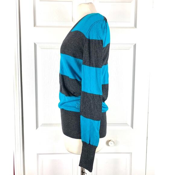 PAC Sun Chunky Stripe V-neck Knit Pullover Sweater - Picture 7 of 13